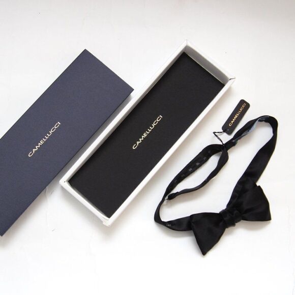 NWT Men's bow tie 100%Silk Charmeuse Black Self tied‎ Bow tie Straight - Picture 10 of 16